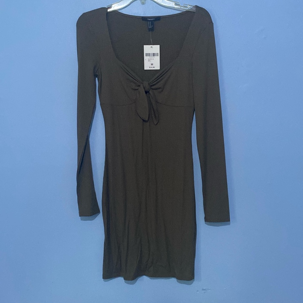 🔮 5 for $20 🔮 NWT olive green tie long sleeve mini dress